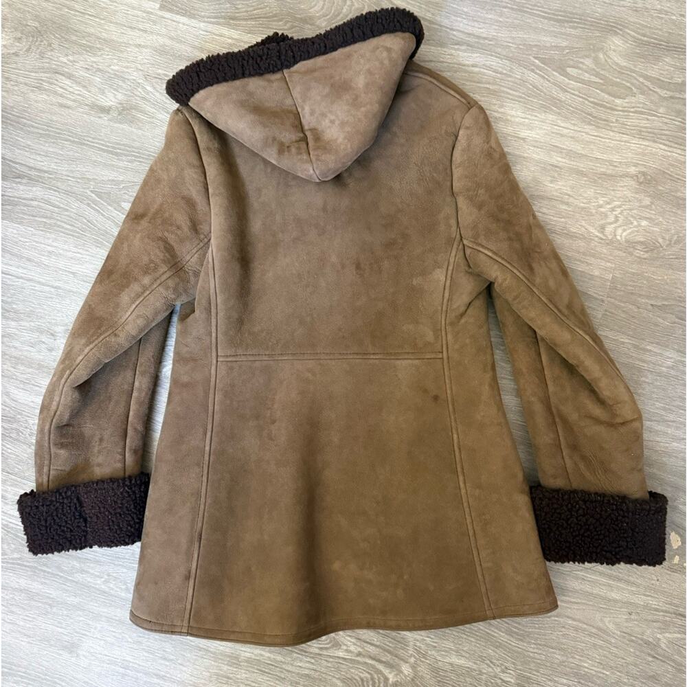 Antartex Women’s Sheepskin Shearling Suede Leather Hooded Coat Brown Vintage M - Picture 10 of 11